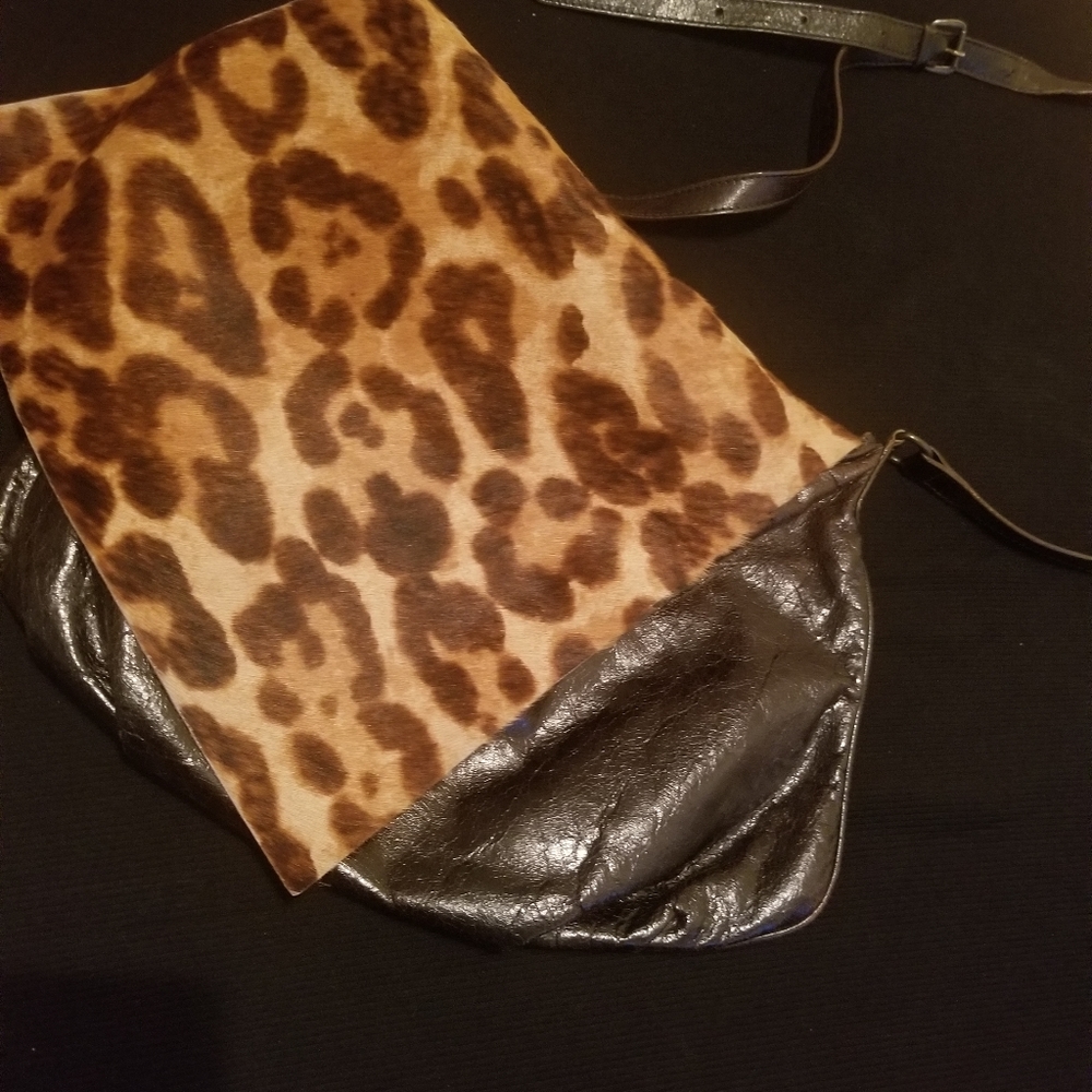 Leather pony hair cross body bag